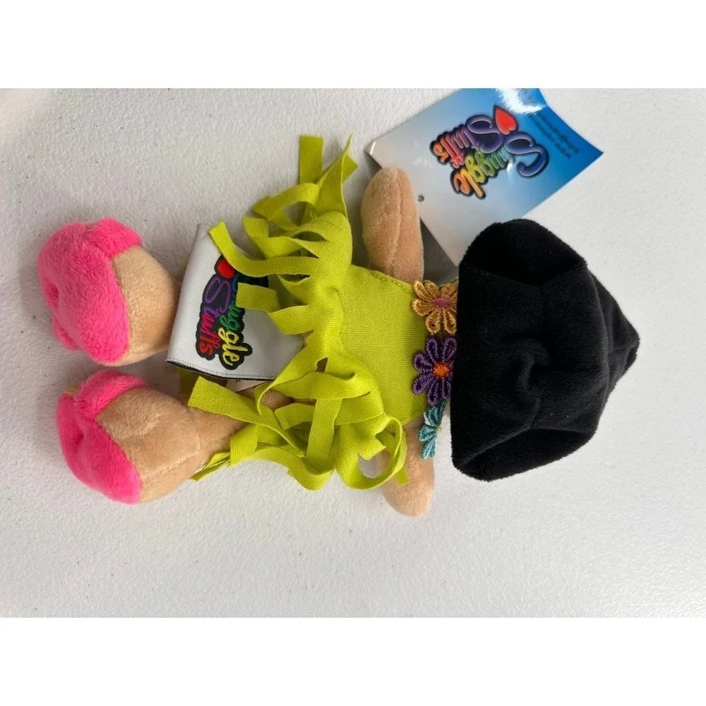 Snuggle Stuffs Hula Girl Plush Doll Lime Green Fringe Dress Pink Sandals 10 inch